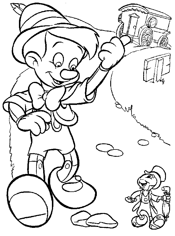 coloriage Pinocchio et gimini cricket se promenent